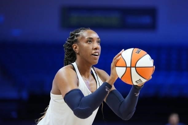 Kayla Thornton of the Dallas Wings looks to shoot the ball before the game against the Chicago Sky on July 2, 2021 at the College Park Center in...