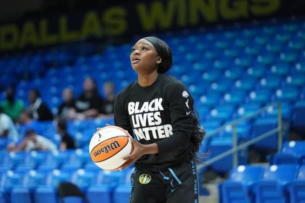 Dana Evans of the Chicago Sky looks to shoot the ball before the game against the Dallas Wings on July 2, 2021 at the College Park Center in...