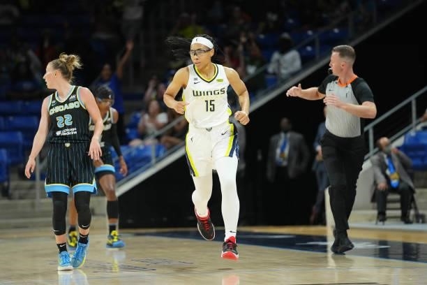 Allisha Gray of the Dallas Wings runs down the court during the game against the Chicago Sky on July 2, 2021 at the College Park Center in Arlington,...