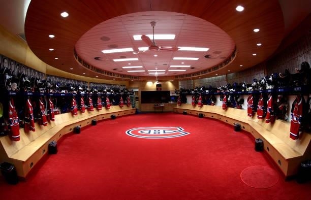 General view of the Montreal Canadiens locker room is seen before Game Two of the 2021 Stanley Cup Final between the Tampa Bay Lightning and the...