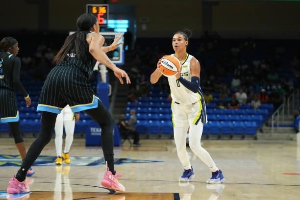Satou Sabally of the Dallas Wings looks to shoot the ball against the Chicago Sky on July 2, 2021 at the College Park Center in Arlington, Texas....