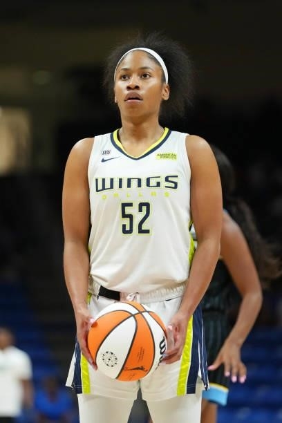 Tyasha Harris of the Dallas Wings looks to shoot a free throw against the Chicago Sky on July 2, 2021 at the College Park Center in Arlington, Texas....