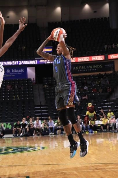 Crystal Bradford of the Atlanta Dream shoots the ball against the Seattle Storm on July 2, 2021 at the Angel of the Winds Arena, in Everett,...