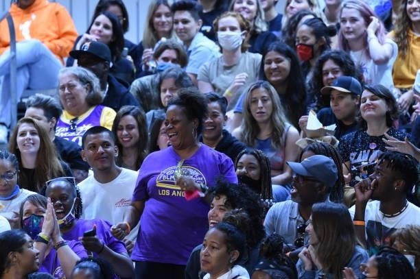 Los Angeles Sparks fans looks on during the game against the Las Vegas Aces on July 2, 2021 at Los Angeles Convention Center in Los Angeles,...