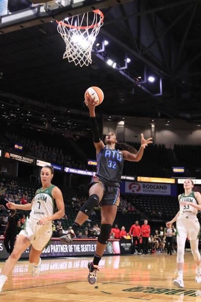 Cheyenne Parker of the Atlanta Dream shoots the ball against the Seattle Storm on July 2, 2021 at the Angel of the Winds Arena, in Everett,...