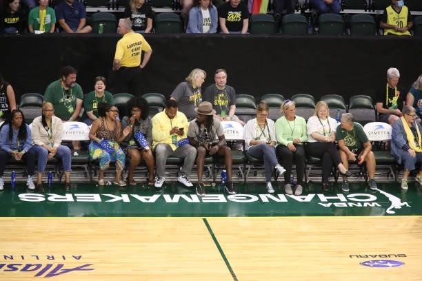 General view of the Changemakers signage at the game between the Atlanta Dream and the Seattle Storm on July 2, 2021 at the Angel of the Winds Arena,...
