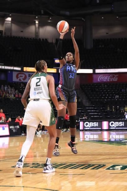 Cheyenne Parker of the Atlanta Dream shoots the ball against the Seattle Storm on July 2, 2021 at the Angel of the Winds Arena, in Everett,...