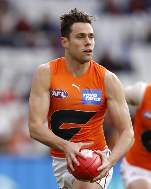 Josh Kelly of the Giants in action during the 2021 AFL Round 16 match between the Melbourne Demons and the GWS Giants at the Melbourne Cricket Ground...