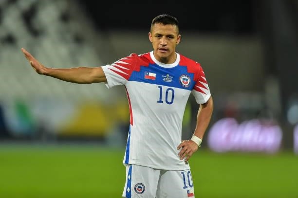 Alexis Sánchez player from Chile during a match against Brazil at the Engenhão stadium, for the Copa America 2021, on July 02, 2021 in Rio de...