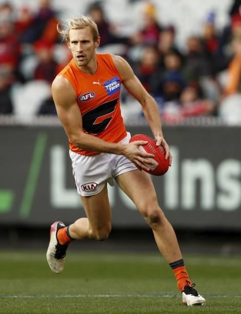 Nick Haynes of the Giants looks on during the 2021 AFL Round 16 match between the Melbourne Demons and the GWS Giants at the Melbourne Cricket Ground...