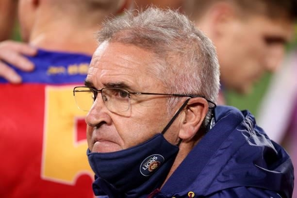 Senior coach Chris Fagan of the Lions looks on during the 2021 AFL Round 16 match between the Adelaide Crows and the Brisbane Lions at Adelaide Oval...