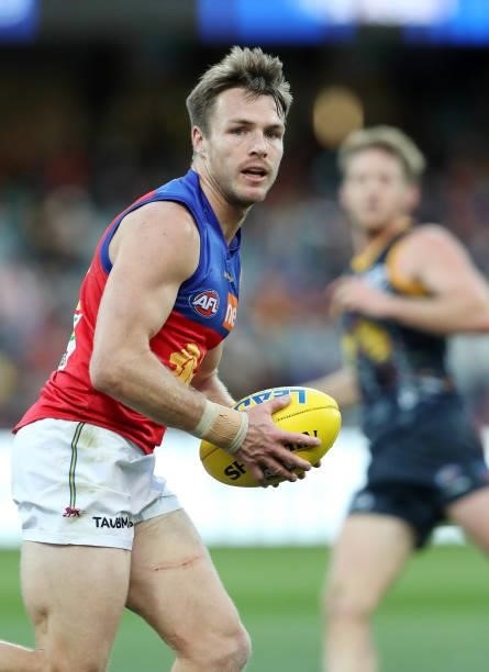 Lincoln McCarthy of the Lions during the 2021 AFL Round 16 match between the Adelaide Crows and the Brisbane Lions at Adelaide Oval on July 3, 2021...
