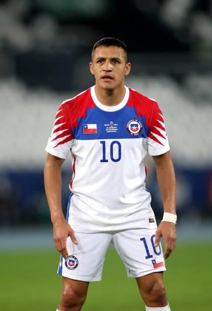 Alexis Sanchez of Chile in action ,during the Quarterfinal match between Brazil and Chile as part of Conmebol Copa America Brazil 2021 at Estadio...