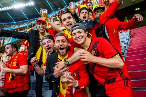 Fans of Belgium are seen during the UEFA Euro 2020 Championship Quarter-final match between Belgium and Italy at Football Arena Munich on July 02,...