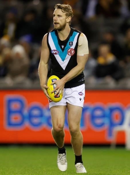 Trent McKenzie of the Power in action during the 2021 AFL Round 16 match between the Hawthorn Hawks and the Port Adelaide Power at Marvel Stadium on...