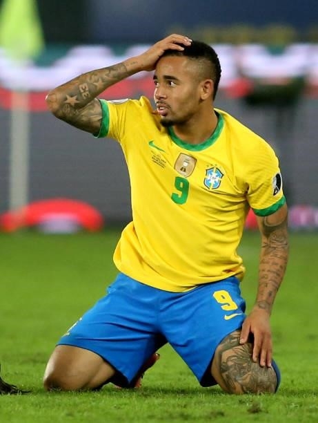 Gabriel Jesus of Brazil after the red card foul ,during the Quarterfinal match between Brazil and Chile as part of Conmebol Copa America Brazil 2021...