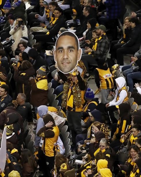 Shaun Burgoyne cut out is seen during the 2021 AFL Round 16 match between the Hawthorn Hawks and the Port Adelaide Power at Marvel Stadium on July 3,...