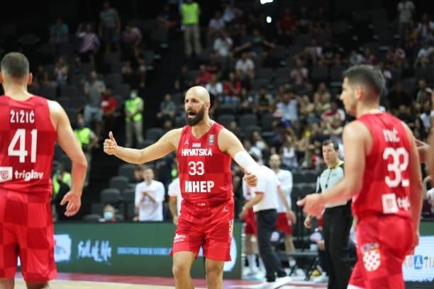 Zeljko Sakic of Croatia celebrate reacts during the 2020 FIBA Men's Olympic Qualifying Tournament game between Germany and Croatia at Spaladium Arena...
