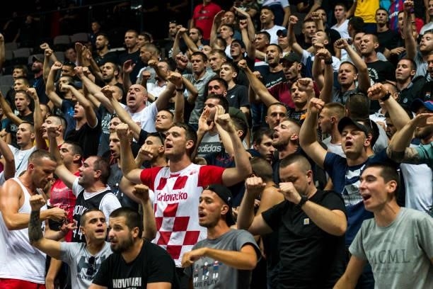 Croatia fans during the 2020 FIBA Men's Olympic Qualifying Tournament game between Germany and Croatia at Spaladium Arena on July 3, 2021 in Split,...
