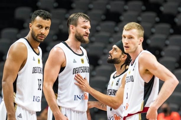 Team Germany during the 2020 FIBA Men's Olympic Qualifying Tournament game between Germany and Croatia at Spaladium Arena on July 3, 2021 in Split,...