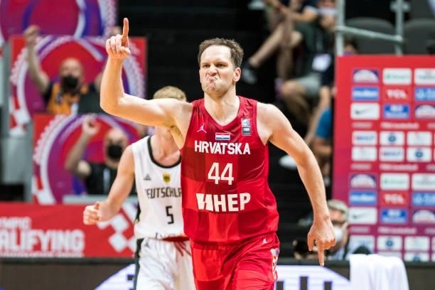 Bojan Bogdanovic of Croatia reacting during the 2020 FIBA Men's Olympic Qualifying Tournament game between Germany and Croatia at Spaladium Arena on...