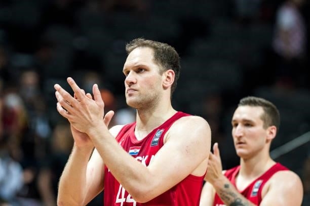Bojan Bogdanovic of Croatia reacting after the 2020 FIBA Men's Olympic Qualifying Tournament game between Germany and Croatia at Spaladium Arena on...