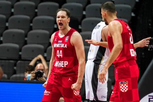 Bojan Bogdanovic of Croatia reacting during the 2020 FIBA Men's Olympic Qualifying Tournament game between Germany and Croatia at Spaladium Arena on...