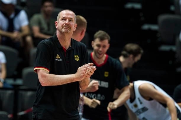 Germanys head coach Henrik Rodl reacting during the 2020 FIBA Men's Olympic Qualifying Tournament game between Germany and Croatia at Spaladium Arena...