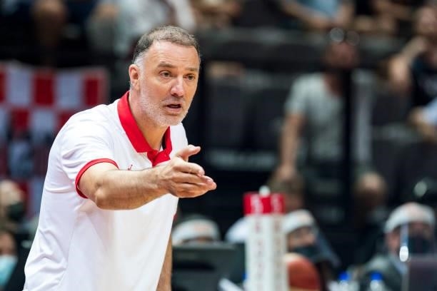Croatias head coach Veljko Mrsic during the 2020 FIBA Men's Olympic Qualifying Tournament game between Germany and Croatia at Spaladium Arena on July...
