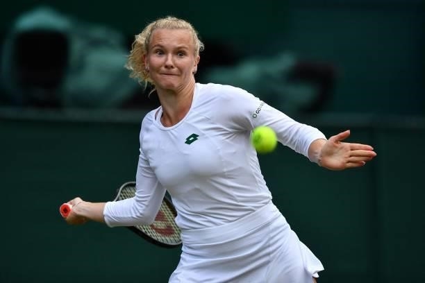 Czech Republic's Katerina Siniakova returns against Australia's Ashleigh Barty during their women's singles third round match on the sixth day of the...