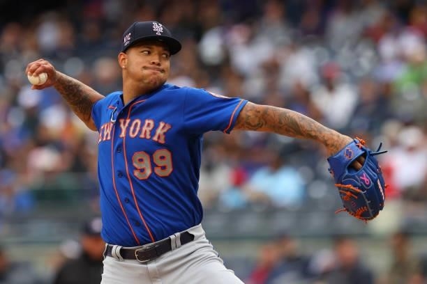Pitcher Taijuan Walker of the New York Mets delivers a pitch during the second inning against the New York Yankees in a game at Yankee Stadium on...