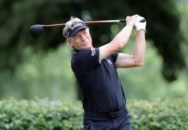 Bernhard Langer of Germany hits his tee shot on the second hole during the second round of PGA TOUR Champions DICKS Sporting Goods Open at En-Joie...