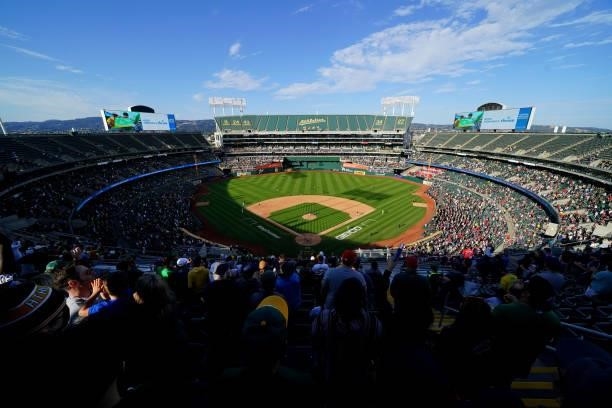 General view of Oakland Coliseum during the game between the Boston Red Sox and the Oakland Athletics on Saturday, July 3, 2021 in Oakland,...