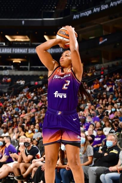 Megan Walker of the Phoenix Mercury shoots the ball against the Minnesota Lynx on July 3, 2021 at the Phoenix Suns Arena in Phoenix, Arizona. NOTE TO...