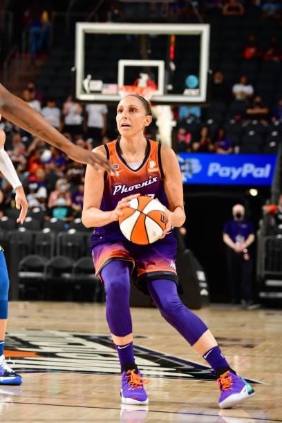 Diana Taurasi of the Phoenix Mercury looks to shoot the ball against the Minnesota Lynx on July 3, 2021 at the Phoenix Suns Arena in Phoenix,...