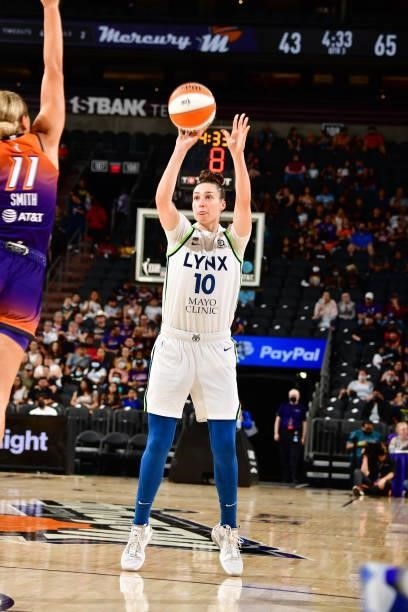 Jessica Shepard of the Minnesota Lynx shoots the ball against the Phoenix Mercury on July 3, 2021 at the Phoenix Suns Arena in Phoenix, Arizona. NOTE...