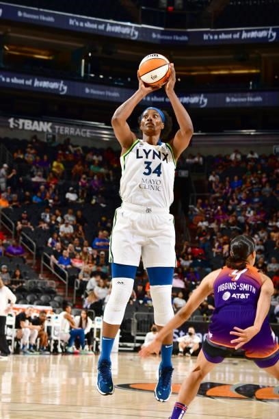 Sylvia Fowles of the Minnesota Lynx shoots the ball against the Phoenix Mercury on July 3, 2021 at the Phoenix Suns Arena in Phoenix, Arizona. NOTE...