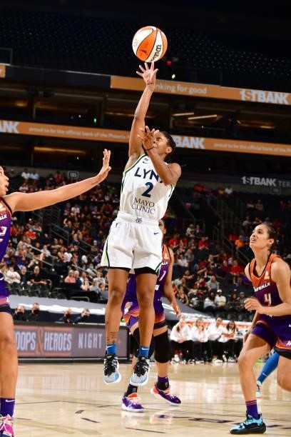 Crystal Dangerfield of the Minnesota Lynx shoots the ball against the Phoenix Mercury on July 3, 2021 at the Phoenix Suns Arena in Phoenix, Arizona....