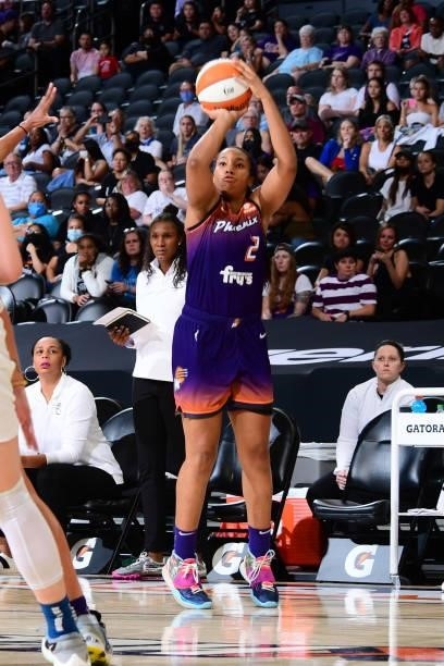 Megan Walker of the Phoenix Mercury shoots the ball during the game against the Minnesota Lynx on July 3, 2021 at Phoenix Suns Arena in Phoenix,...