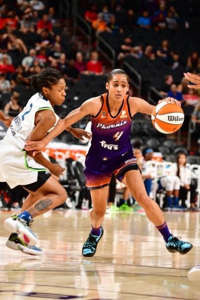 Skylar Diggins-Smith of the Phoenix Mercury drives to the basket against the Minnesota Lynx on July 3, 2021 at the Phoenix Suns Arena in Phoenix,...