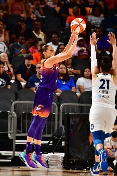 Diana Taurasi of the Phoenix Mercury shoots the ball against the Minnesota Lynx on July 3, 2021 at the Phoenix Suns Arena in Phoenix, Arizona. NOTE...