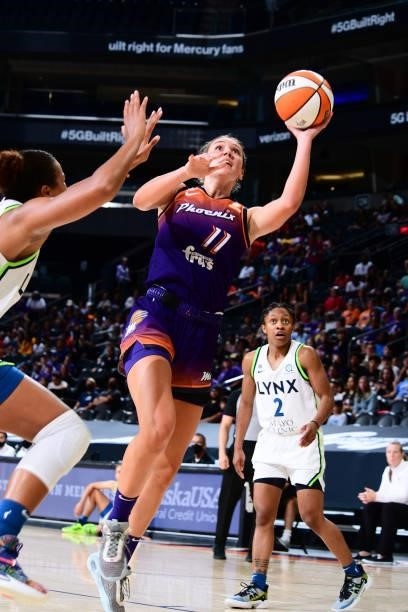 Alanna Smith of the Phoenix Mercury shoots the ball during the game against the Minnesota Lynx on July 3, 2021 at Phoenix Suns Arena in Phoenix,...