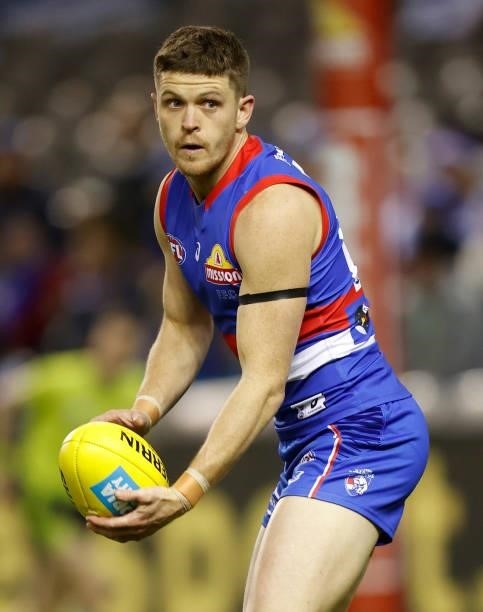 Taylor Duryea of the Bulldogs in action during the 2021 AFL Round 16 match between the Western Bulldogs and the North Melbourne Kangaroos at Marvel...