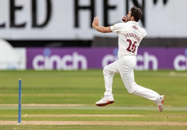 Ben Sanderson of Northamptonshire in delivery stride during day one of the LV= Insurance County Championship match between Northamptonshire and...
