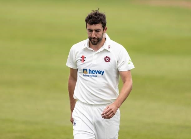 Ben Sanderson of Northamptonshire looks on during day one of the LV= Insurance County Championship match between Northamptonshire and Yorkshire at...