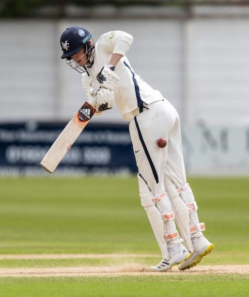 George Hill of Yorkshire defends during day one of the LV= Insurance County Championship match between Northamptonshire and Yorkshire at The County...