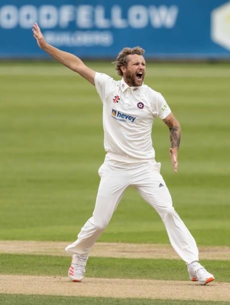 Gareth Berg of Northamptonshire appeals during day one of the LV= Insurance County Championship match between Northamptonshire and Yorkshire at The...