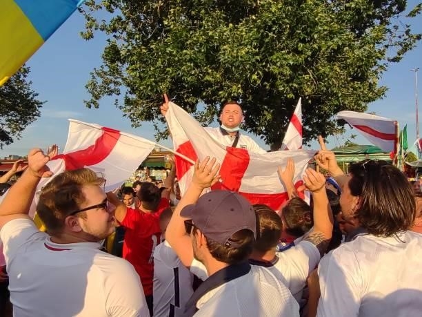 England and Ukrainian fans arrive at the stadium before the Euro 2020 Ukraine vs England match in Rome, Italy, 3 July 2021.