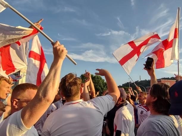 England fans arrive at the stadium before the Euro 2020 Ukraine vs England match in Rome, Italy, 3 July 2021.