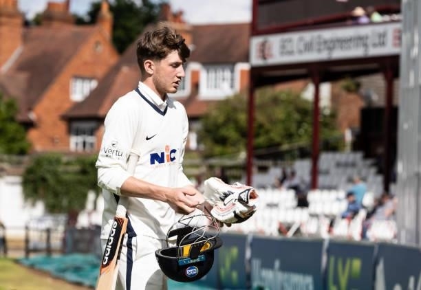 George Hill of Yorkshire at the end of his innings of 71 runs during day one of the LV= Insurance County Championship match between Northamptonshire...